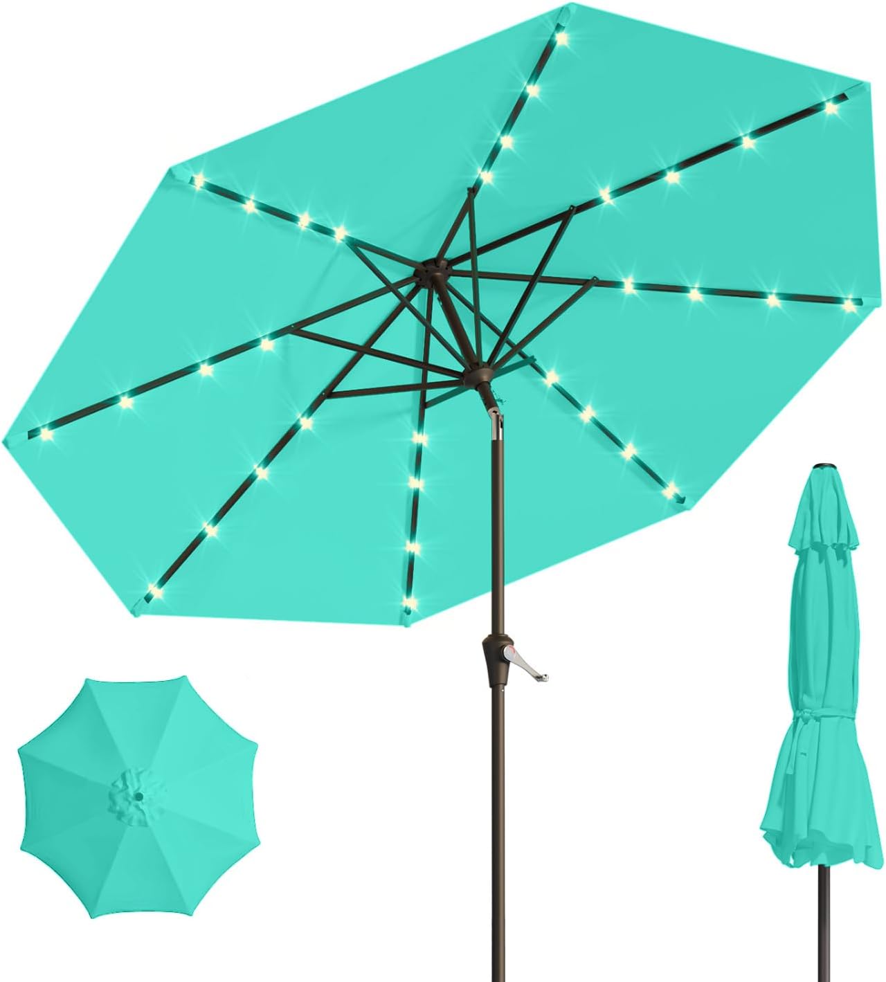 10FT Solar Umbrella with 32 LED Lights for Outdoor Spaces