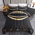 Boys Comforter Set Twin Size Football Themed - Black and Gold Design