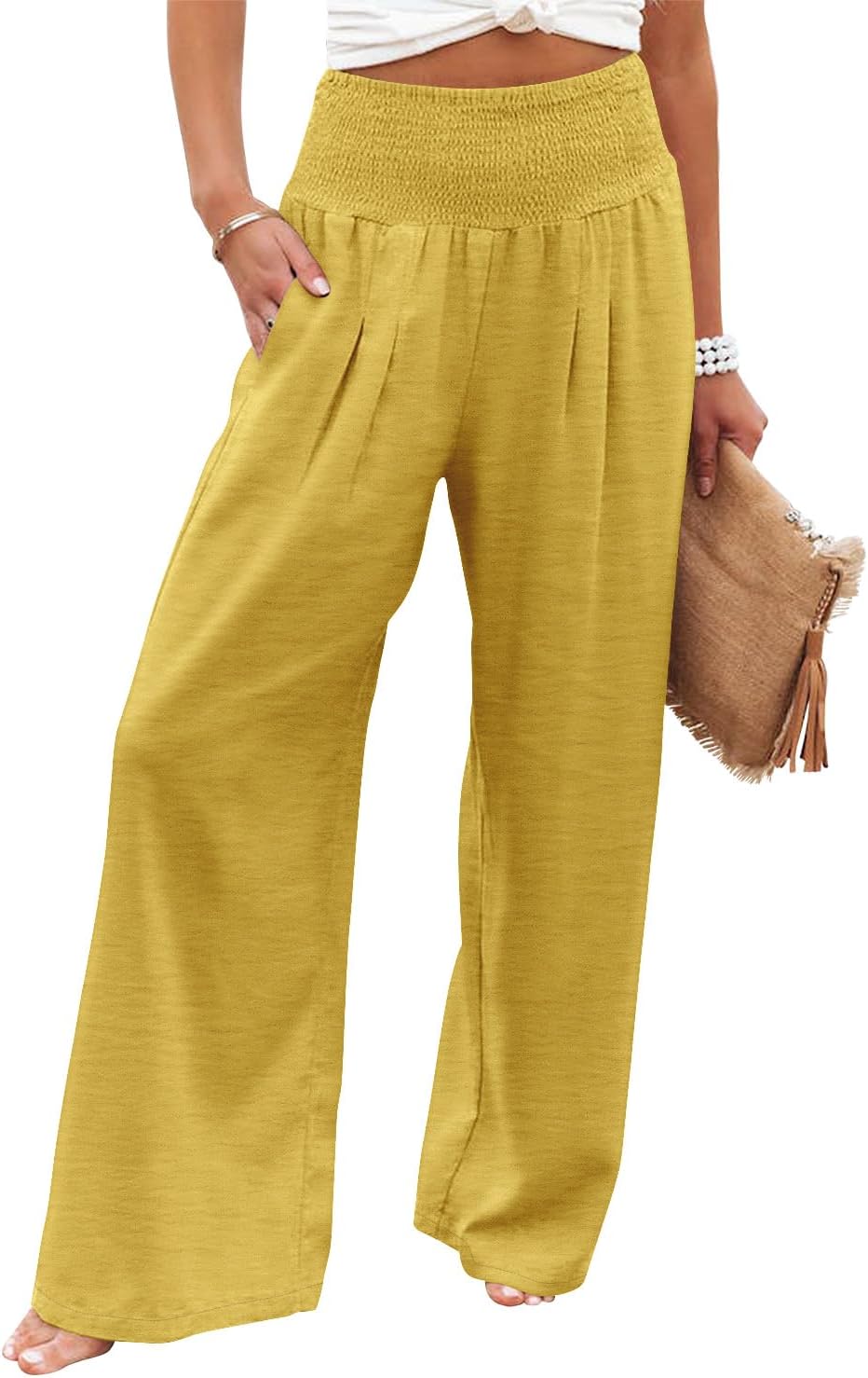 Angerella Womens Elastic High Waisted Palazzo Pants for Comfort