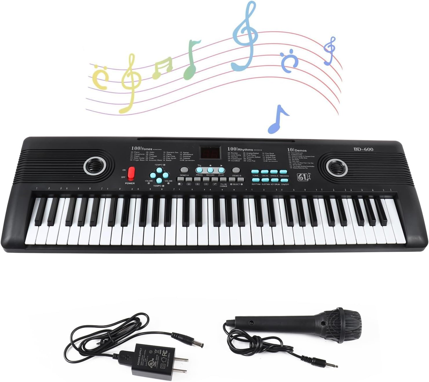 MIZAYI 61-Key Digital Piano: Built-In Speaker, Mic, Stand