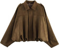 Women's Faux Suede Bomber Jacket Oversized Pilot Coat - Streetwear bat