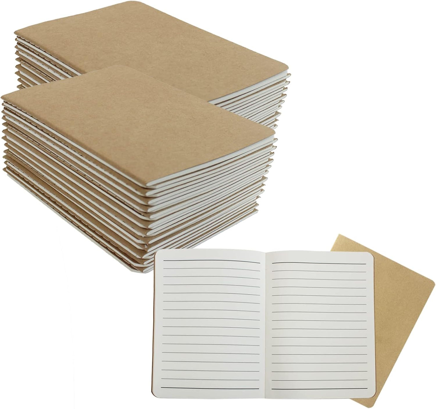 48 Pack A6 Kraft Lined Notebooks - Traveler's Essential