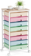Rolling Storage Cart with 8 Drawers and Wooden Tabletop - Classroom
