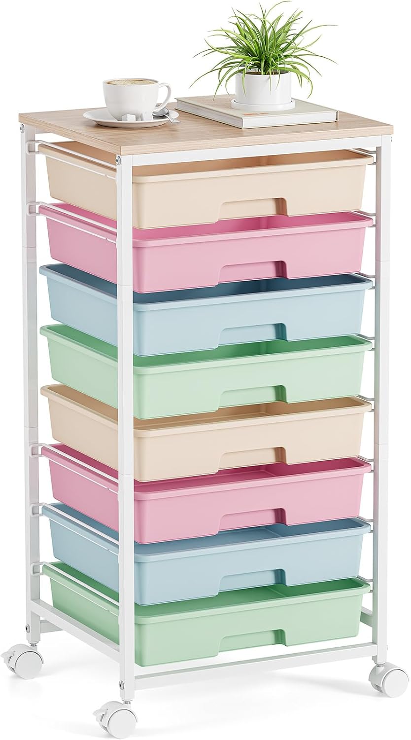 Rolling Storage Cart with 8 Drawers for Classroom and Office
