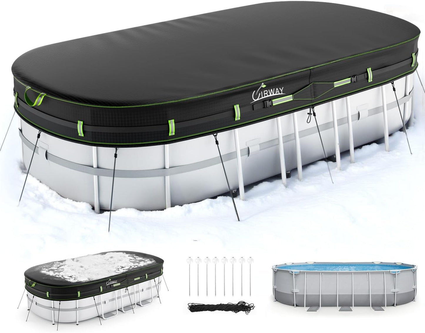 UIRWAY 15x30 FT Winter Oval Pool Cover with Reflective Strips
