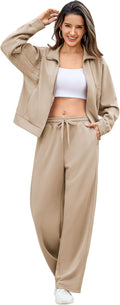 Totatuit Womens 2 Piece Sweatsuit Set - Cozy Zip Up Tracksuit