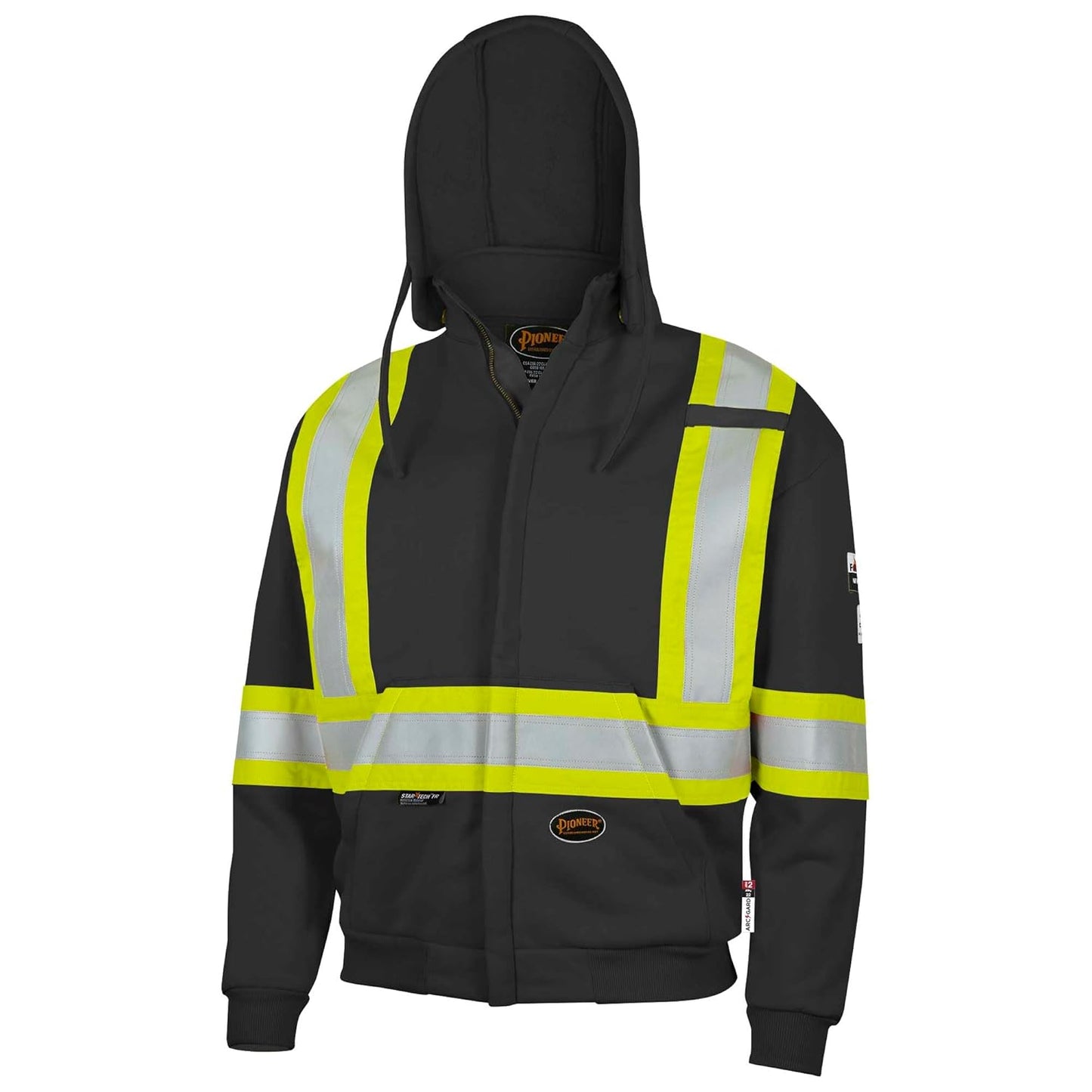 Flame Resistant Hi Vis Safety Hoodie - Unisex Black Zip-Up