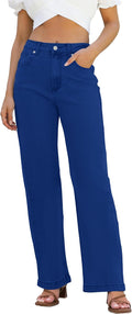Womens High Waisted Straight Leg Light Blue Jeans - Tummy Control