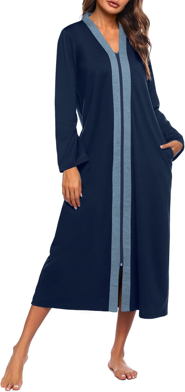 Ekouaer Women Zipper Robe: Lightweight Long Sleeve Housecoat