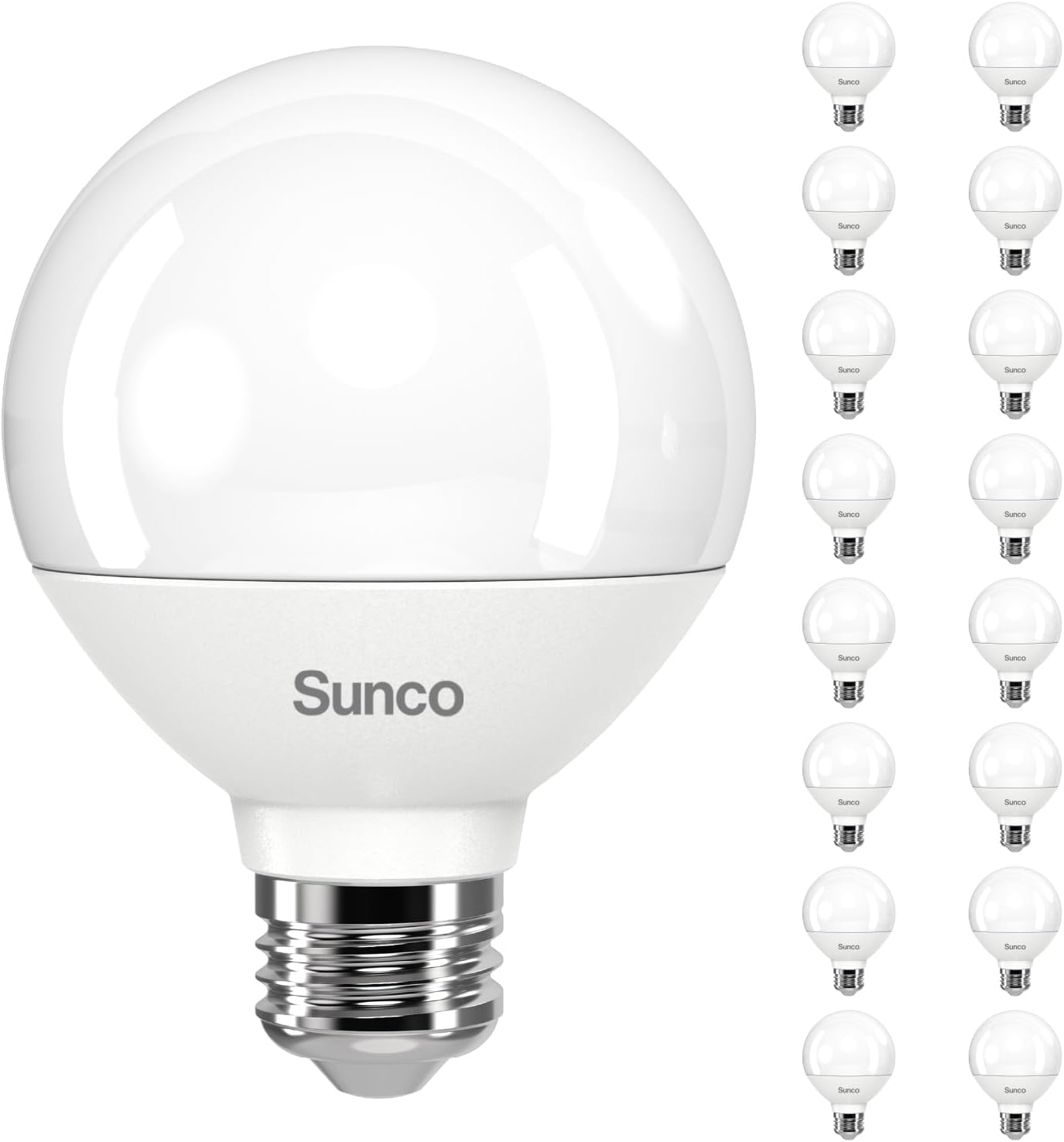 G25 LED Light Bulbs for Bathroom Vanity by Sunco - 16 Pack
