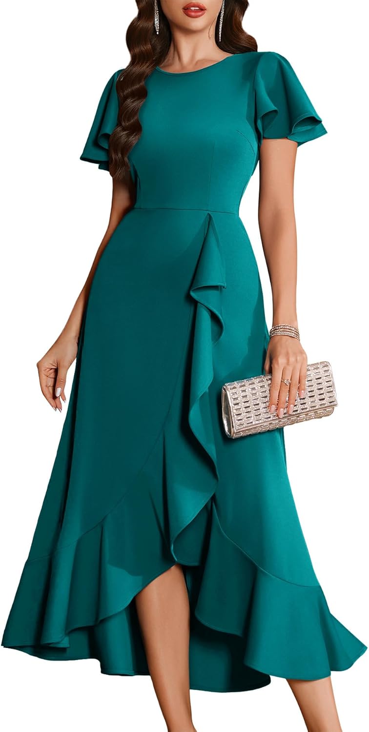 BeryLove Women Formal Party Dress with Flutter Sleeves