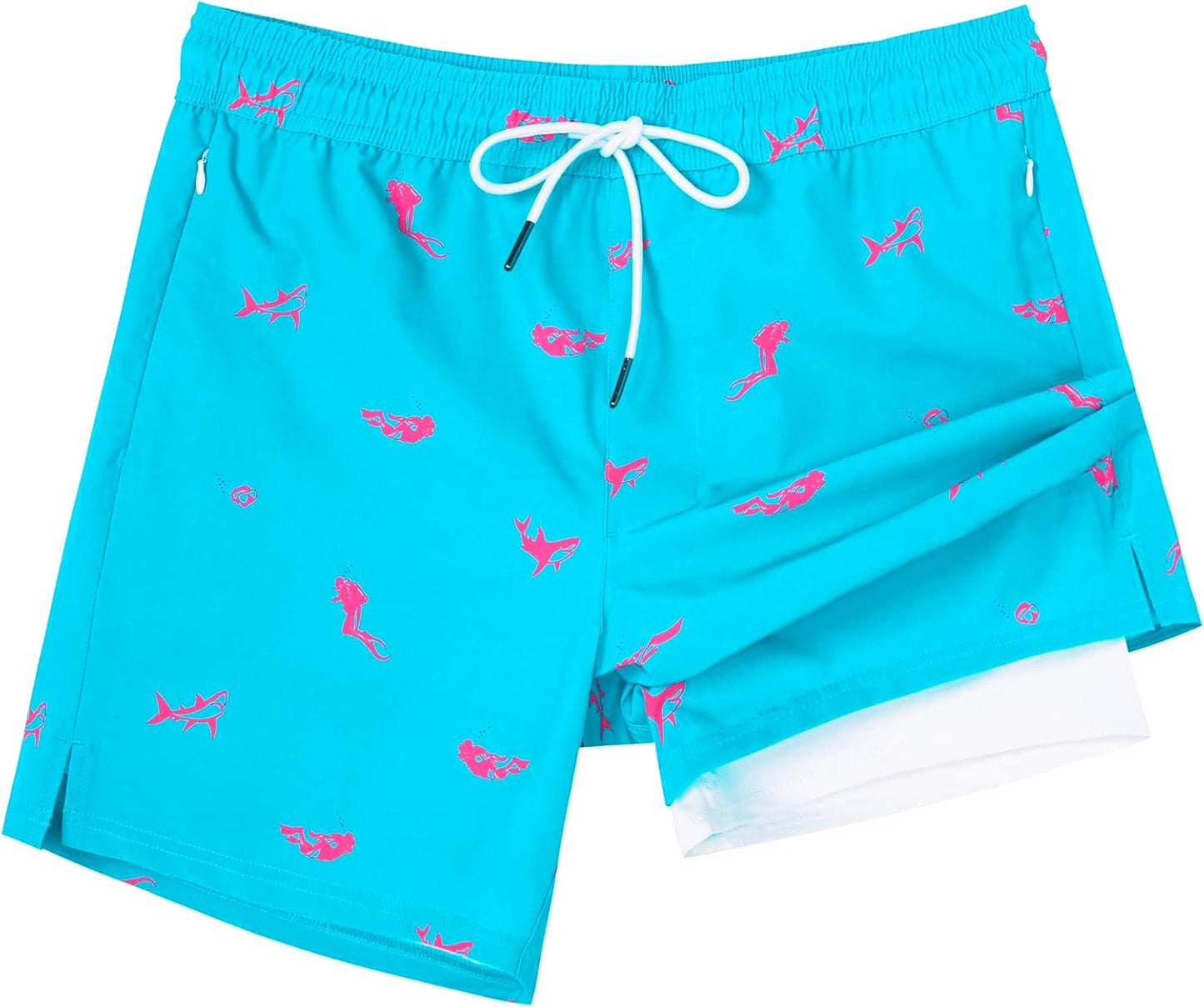 Quick Dry 5 Inch Mens Swim Trunks with Compression Liner