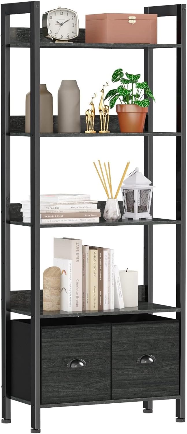 Furologee 5-Tier Bookshelf with Drawers for Home Office Storage