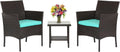 FDW 3 Piece Outdoor Bistro Set with Blue Cushions - Compact Comfort