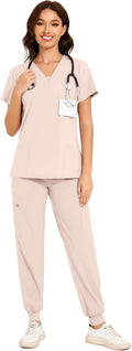 COZYFIT Scrubs for Women V-Neck Top & Cargo Pants Set (Style 78YF)