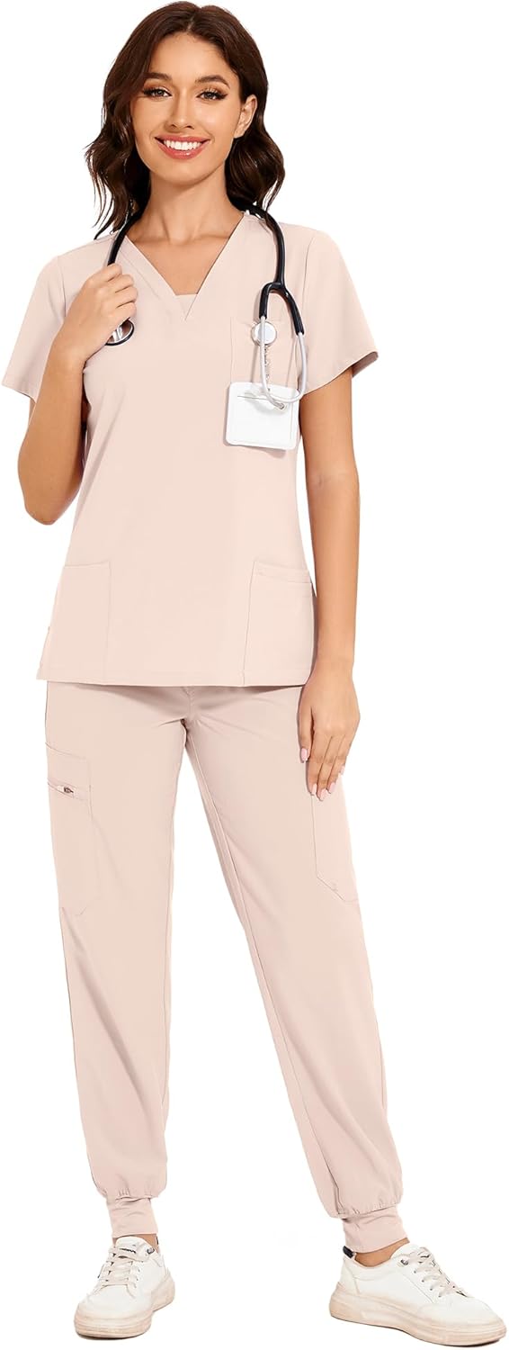 COZYFIT Scrubs for Women - V-Neck Top & Cargo Pants Set