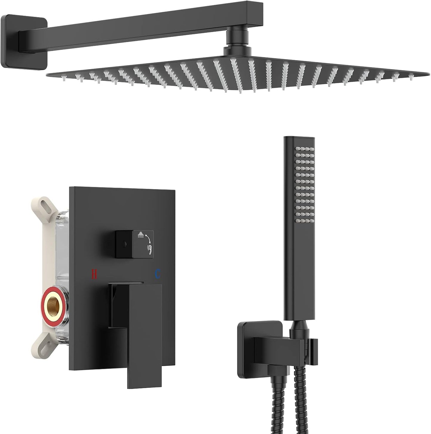 Iribers Matte Black Shower Set with 10 Inch Rain Shower Head