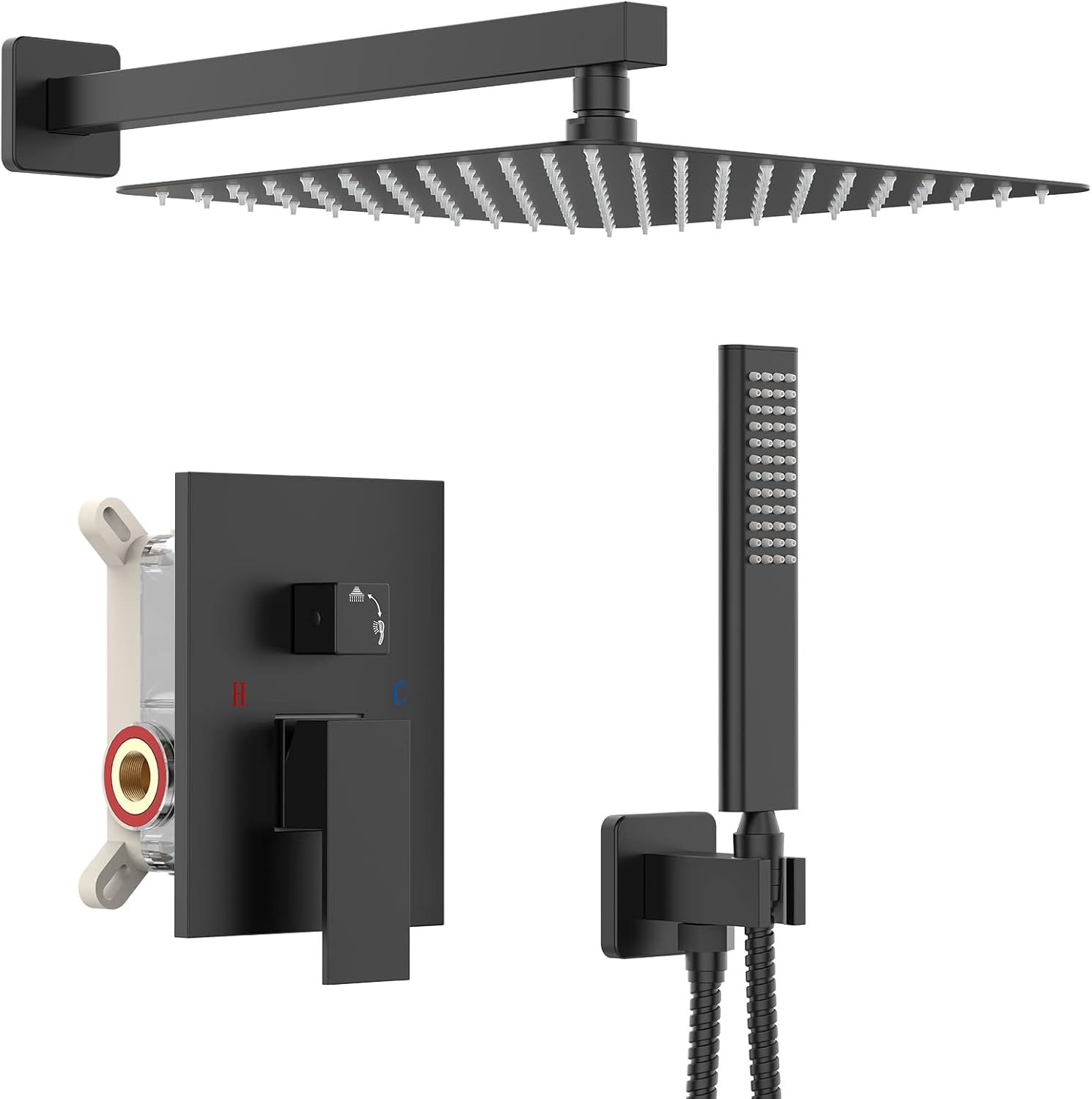 Iribers Matte Black Shower Set with 10 Inch Rain Shower Head