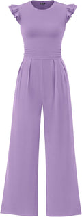 Summer Jumpsuits for Women Rib Knit Crew Neck - Dressy Ruffle Sleeve