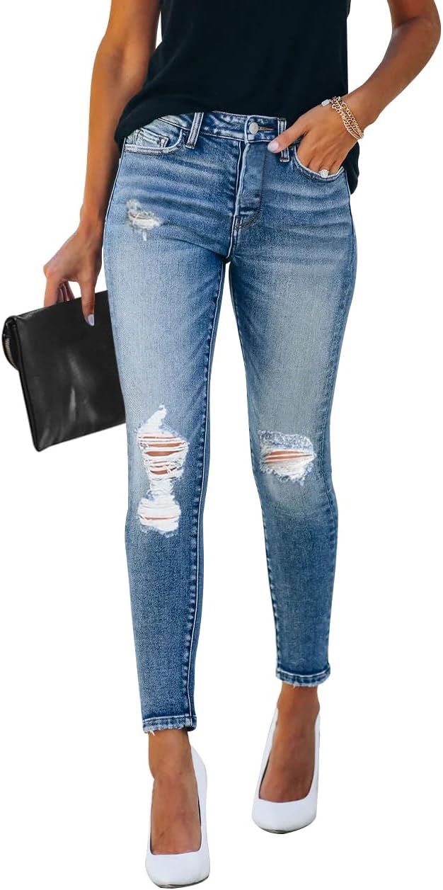 KUNMI Women's Skinny Ripped Trendy Jeans for Stylish Comfort