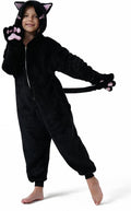 Kids BLACK Cat Onesie Costume for Boys Girls - Plush One-Piece Pajamas