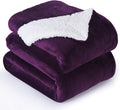 Reversible Sherpa Flannel Blanket 90x90 in Purple - Cozy, Lightweight
