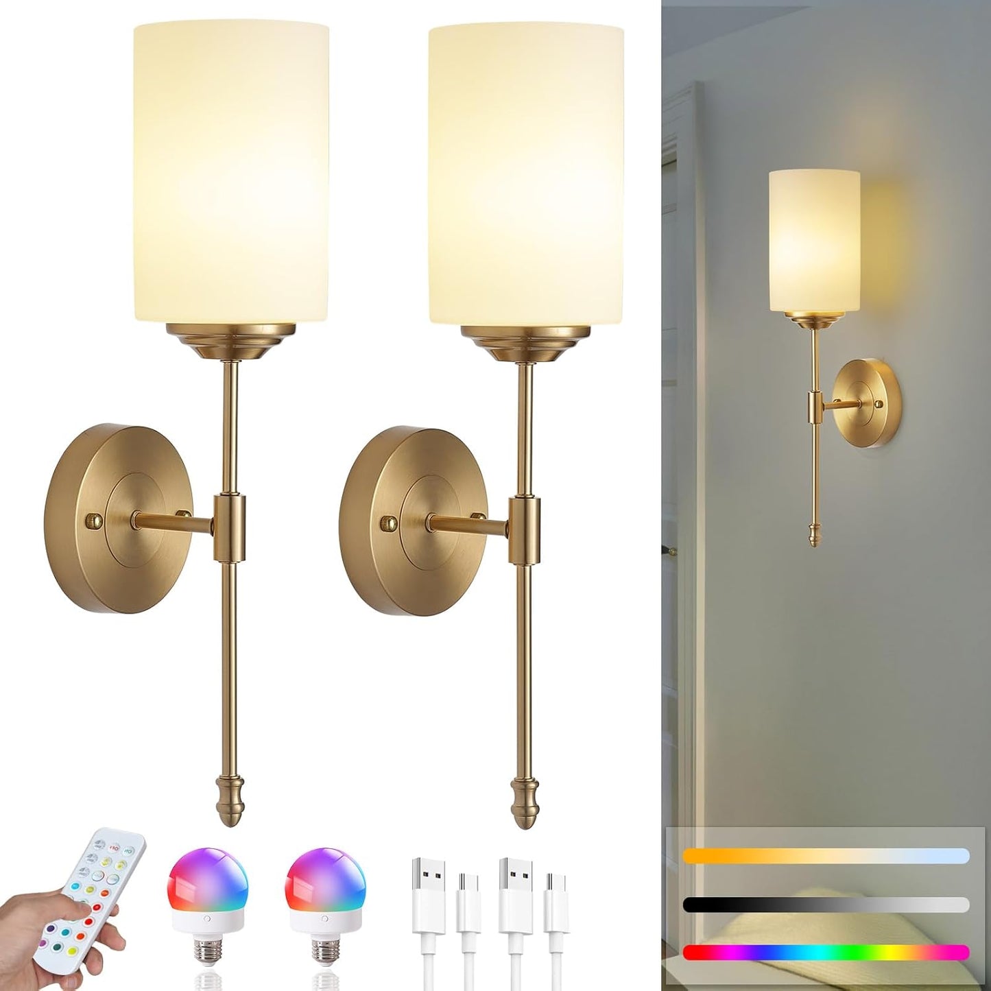 Battery Operated Wall Sconces Set of Two for Modern Decor