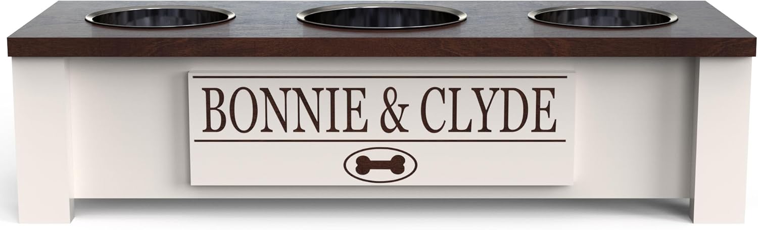 Personalized Elevated Triple Dog Bowl Stand with Storage for Dogs