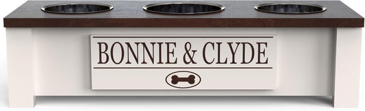 Personalized Elevated Triple Dog Bowl Stand with Storage for Dogs