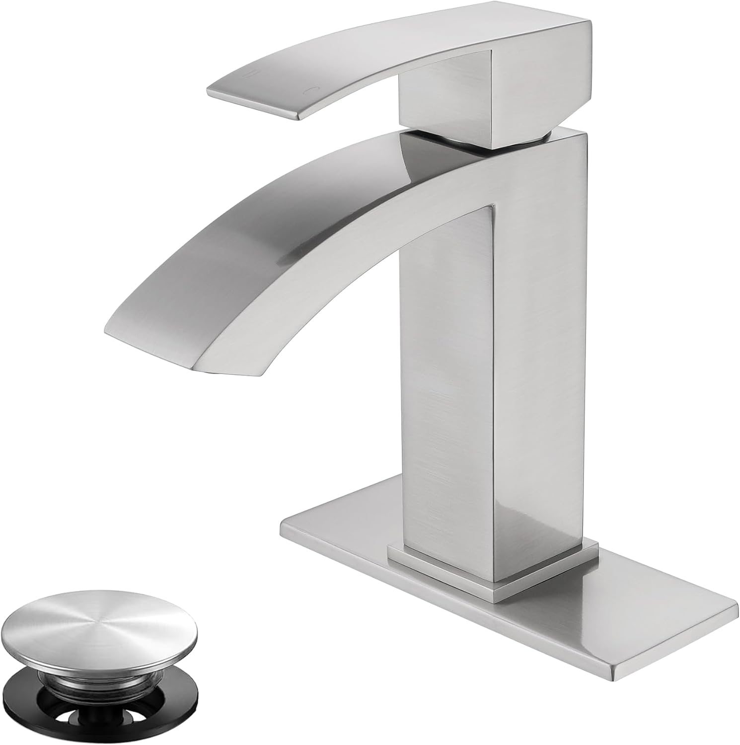 Brushed Nickel Bathroom Faucet with Elegant Waterfall Design