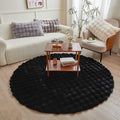 chovy Black Round Faux Fur Area Rug 5 ft x 5 ft - Soft Grid Plush