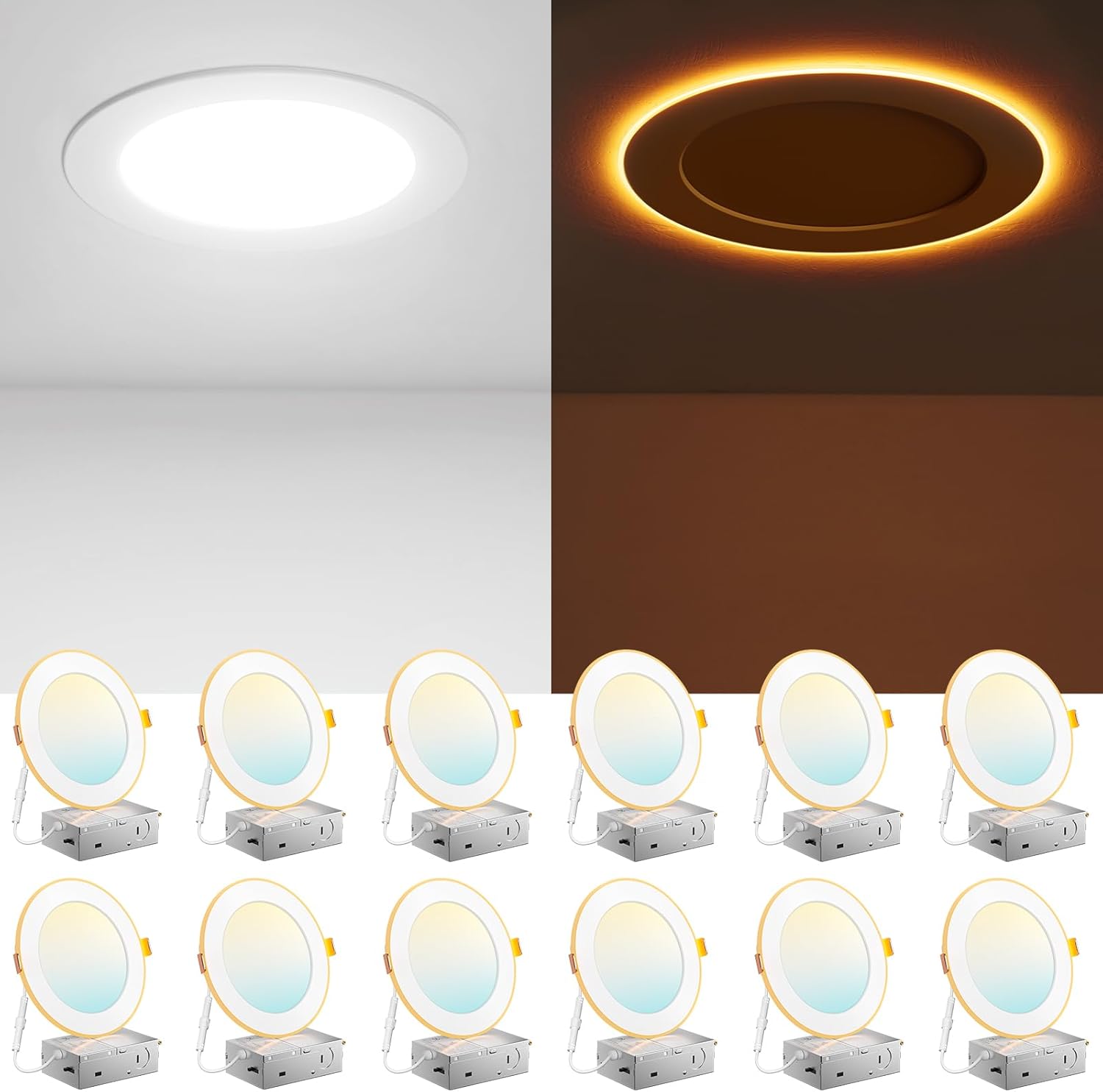 Amico 12 Pack 6 Inch LED Recessed Ceiling Light with Night Light
