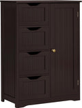 Large Bathroom Floor Cabinet with 4 Drawers and Single Door - Espresso