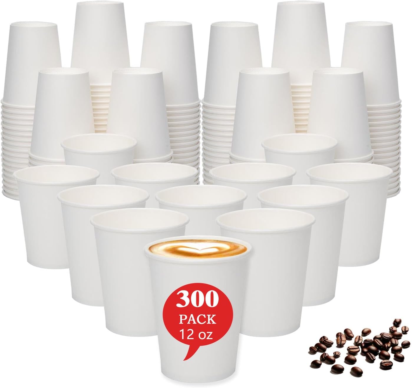 Premium 12oz White Paper Cups - 300 Count - Versatile for Hot Drinks - Ideal for Cafes & Businesses