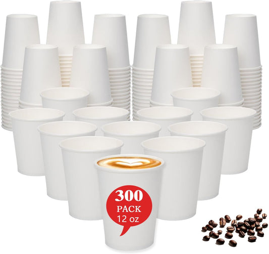 Premium 12oz White Paper Cups - 300 Count - Versatile for Hot Drinks - Ideal for Cafes & Businesses