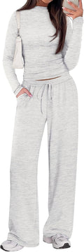 Two Piece Lounge Set for Women - Mock Neck Ruched Top (Style Y175)
