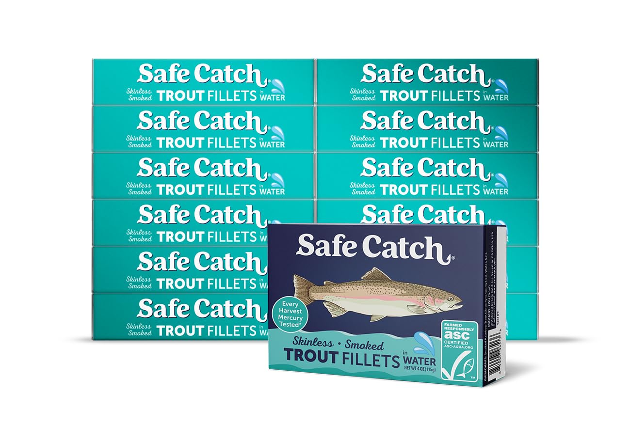 Safe Catch Smoked Rainbow Trout Fillets in Water, Pack of 12