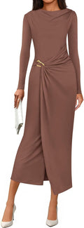 PRETTYGARDEN Women's Fall Cocktail Midi Dress - Elegant Ruched Fit