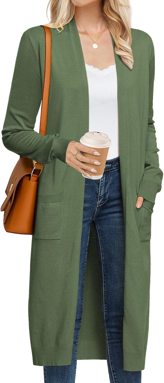 Trendy Long Cardigans for Women - Lightweight Open Front Duster