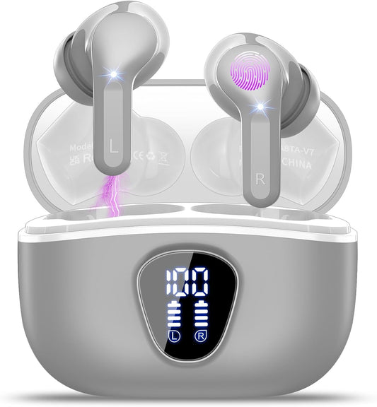 40H Playback Wireless Earbuds, HiFi Stereo, ENC Noise Cancelling, IP7 Waterproof - Gray