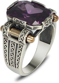925 Sterling Silver Men's Vintage Ring with Rectangular Tourmaline