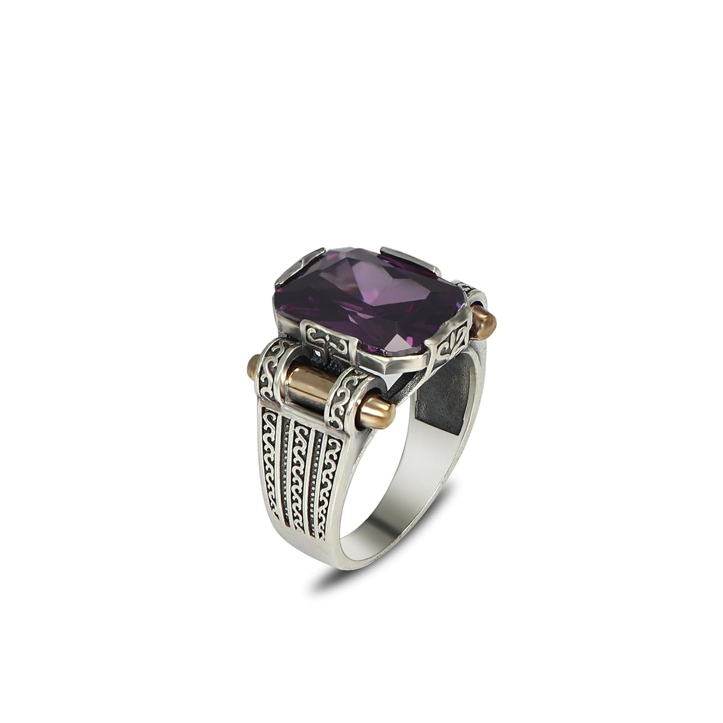 Handmade Men's Vintage Style 925 Sterling Silver Ring with Amethyst