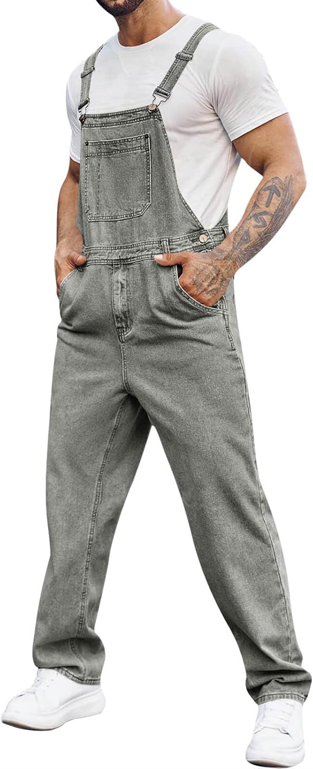Runcati Men's Denim Bib Overall Jean Romper for Stylish Comfort