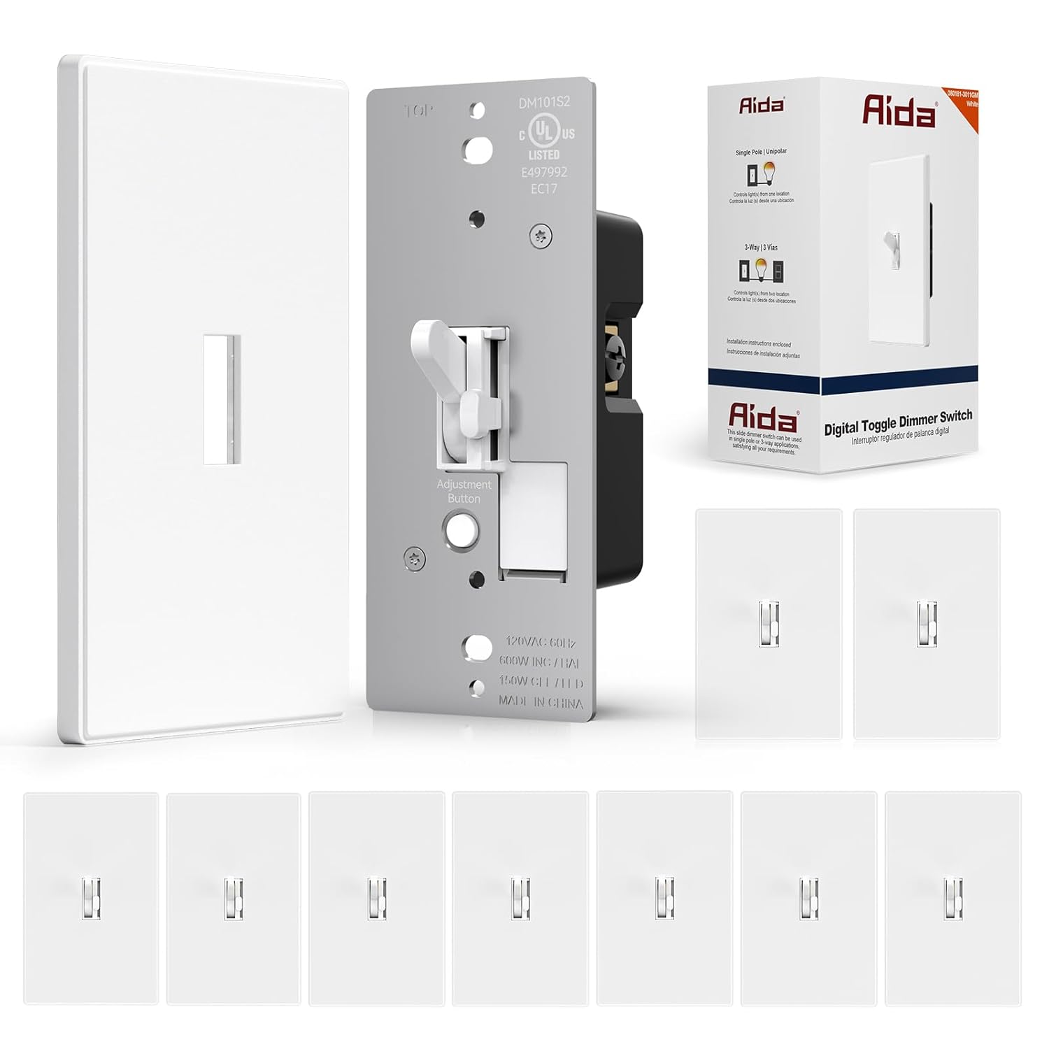 AIDA Digital Toggle Dimmer Switch for LED, CFL & Incandescent Bulbs