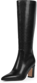 Knee High Boots for Women 3-In Chunky Heel Pointed Toe - Dressy