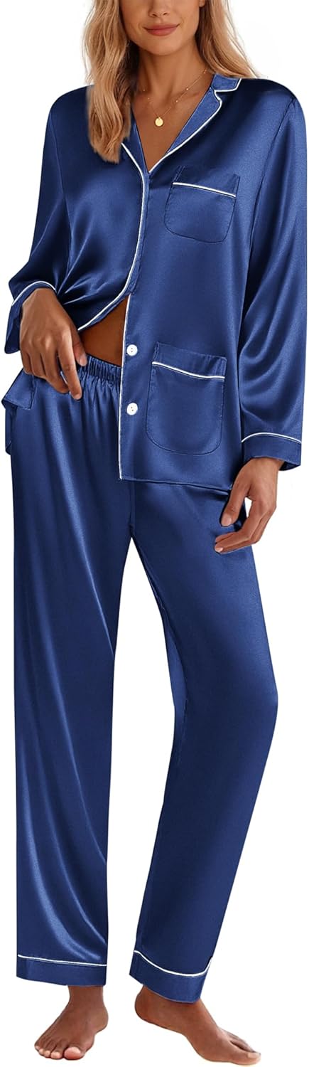Ekouaer Silk Pajamas for Women Classic Satin Lounge Set
