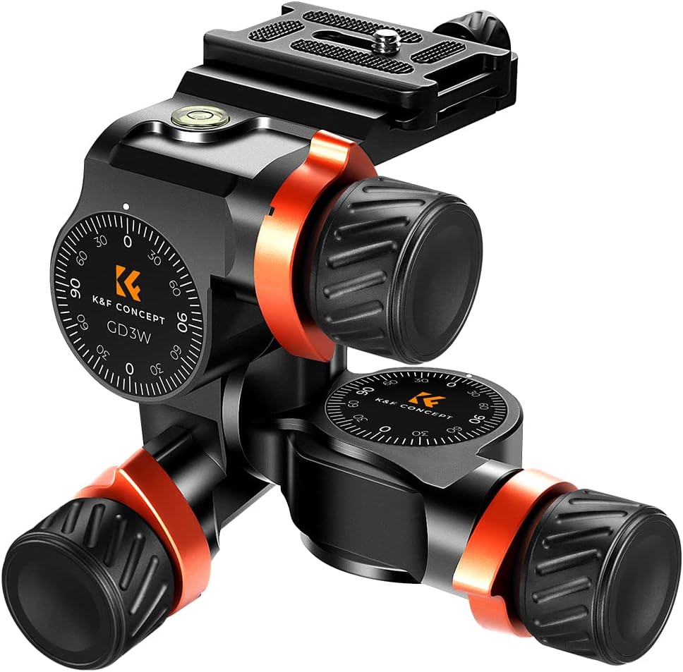K&F CONCEPT 3-Way Geared Tripod Head for Precision Photography
