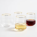 Stemless Wine Glasses 15oz Set of 4 - Vertical Stripe with Gold Rim
