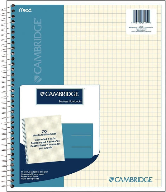 Cambridge Business Wirebound Notebook, Quad Ruled, Ivory Paper, 70 Sheets