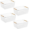 White Wire Baskets for Organizing with Handles - Set of 4